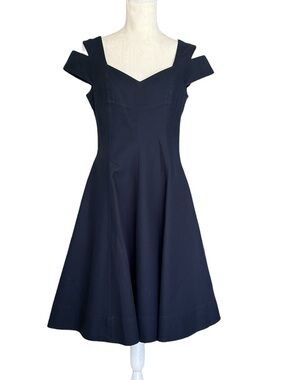 Paule Ka Dress Classic Navy Fit-and-Flare Cold-Shoulder Women’s Size 38